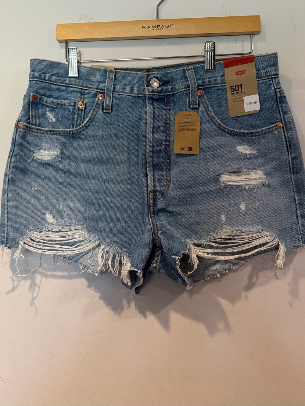 Levi's Women's 501 High Rise Fitted Through Blue Denim Cutoff Shorts - Picture 4 of 7